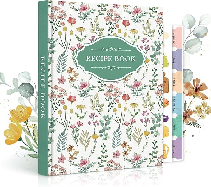 Lanpn Blank Recipe Book Cookbook for 70 Recipes, A5 Waterproof Empty Recipe Notebook to Organize Your Family Recipes, Leather Cooking Journal with Stickers to Write in Your Own Recipes, Green