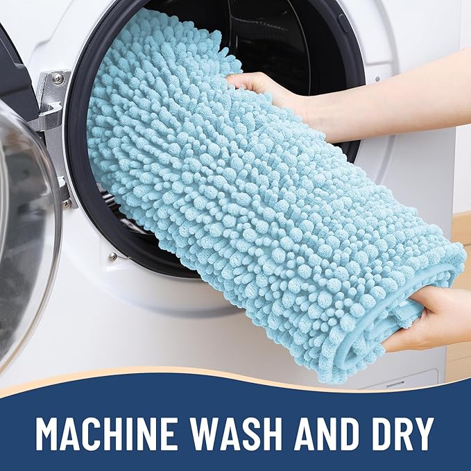 Arotive Luxury Chenille Bathroom Rug Mat, Extra Soft Thick Absorbent Shaggy Bath Rugs, Non-Slip Machine Wash Dry, Plush Bath Mats for Bathroom, Shower and Tub, 30x17, Blue