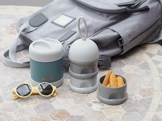 Beaba Stainless Steel Insulated Food Jar 10 oz, Kids Thermos, Lunch Containers, Leakproof, Wide Opening, Suitable for Hot and Cold Foods (Eucalyptus)