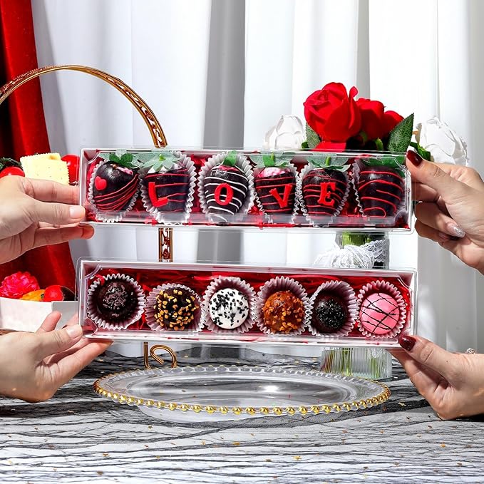 50 Pack 12 x 2.8 x 2.4 Inches Chocolate Covered Strawberries Boxes Macaron Boxes with Clear Lids 12 Inches Long Bakery boxes with Window for Chocolate truffle Cocoa Bombs,Cookies