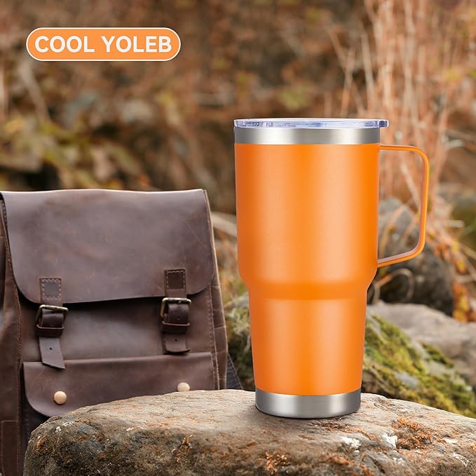 30 oz Tumbler with Handle and Lid, Stainless Steel Tumblers Bulk Double Wall Vacuum Insulated Travel Mug Leak Proof Cup Keep Drinks Cold and Hot Orange, 4 Pack