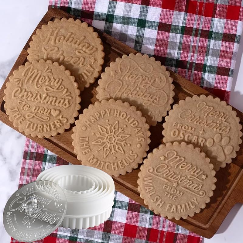 Personalized Christmas Cookie Stamps Customizable Name Cookie Stamps With Handle Cutter For Cookie Baking Decorating Cakes And Handmade Christmas Gifts Perfect (Raised cookie design)