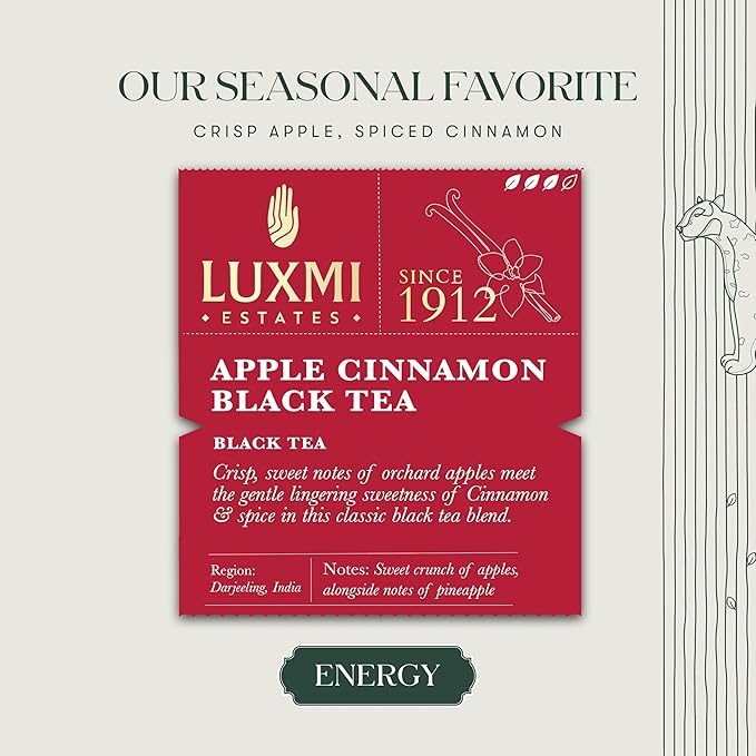 Luxmi estates Apple Cinnamon Black Tea 50 Tea Bags (100g) Pack | USDA Certified Premium Black Tea | Anti-Oxidants, Immunity Booster | 50 Cups Bulk Pack