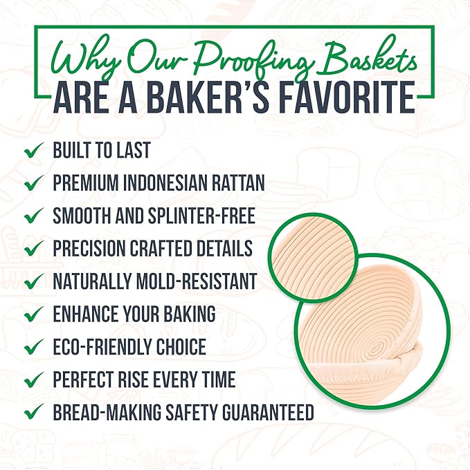 Banneton Bread Proofing Basket, Sourdough Bread Baking Supplies with 9 Inch Round and 10 Inch Oval Banneton Basket, Danish Dough Whisk,Dough Scraper and Bread Lame