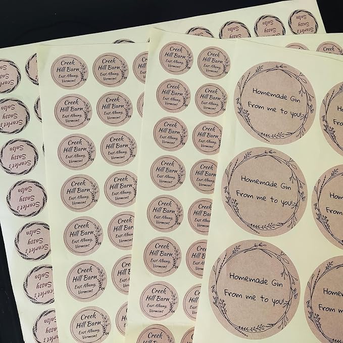 Custom Stickers Kraft Paper Labels Personalized Withe Text, Business Logo Customized Food Jars Labels Bakery Label Sticker Package Favor Canning Circle 100pcs (Style 14)