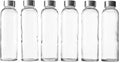 Epica Clear Glass Bottles with Lids, 18oz Resuable Glass Water Bottles for Juicing with Stainless Steel Cap to store Milk, Smoothie, etc., 100% Leak Proof, Durable and Dishwasher Safe (Set of 6)
