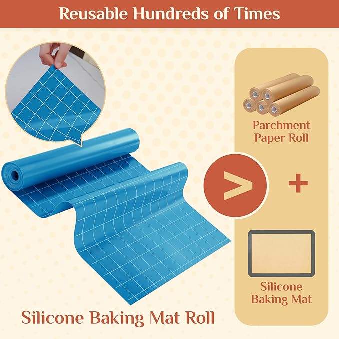 Silicone Baking Mat, 16 IN x 6 FT Free Cutting Baking Sheet, Non-Stick Reusable Dough & Pastry Mat, Non-Slip Silicone Mat Roll for Air Fryer Liner, Freeze Dryer, Oven Baking Pan, Kitchen Counter