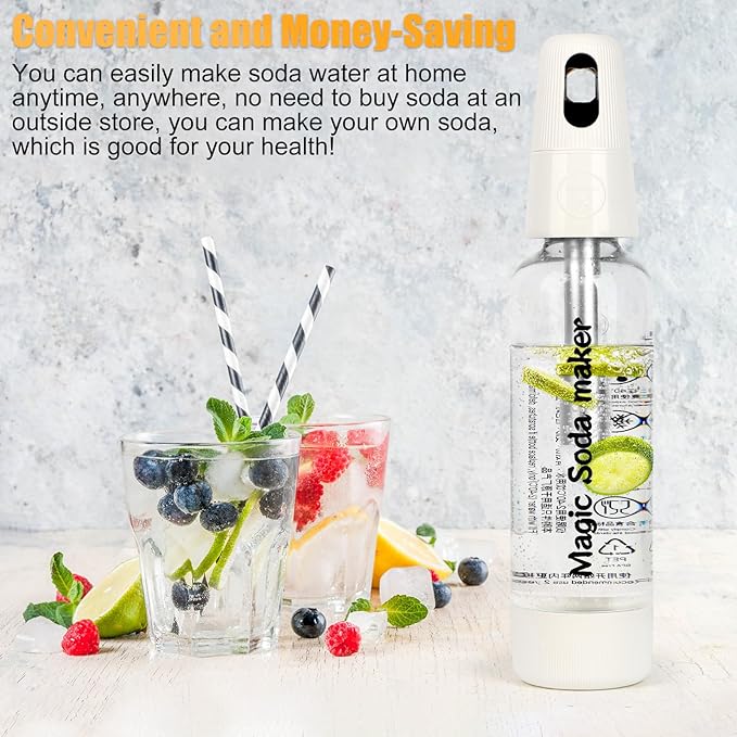 Portable Soda Siphon, 1L Travel Sparkling Water Maker Machine for Home & Outdoor, Carbonated Water Soda Streaming Machine, Soda Maker for Cocktails or Fizzy Drink, 8 gram CO2 Cartridges(Not Included)