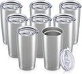 20 oz Tumbler with Lid Stainless Steel Insulated Tumblers Bulk Double Wall Vacuum Cups Powder Coated Travel Mug Keep Drink Cold and Hot, Stainless Steel, 8 Pack