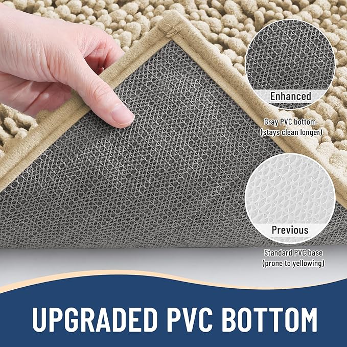 Arotive Luxury Chenille Bathroom Rug Mat, Extra Soft Thick Absorbent Shaggy Bath Rugs, Non-Slip Machine Wash Dry, Plush Bath Mats for Bathroom, Shower and Tub, 47x32, Beige