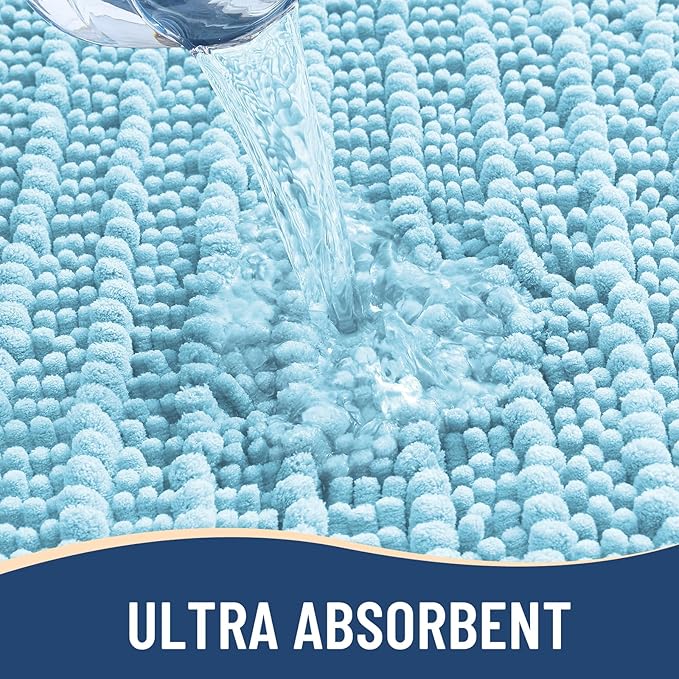 Arotive Luxury Chenille Bathroom Rug Mat, Extra Soft Thick Absorbent Shaggy Bath Rugs, Non-Slip Machine Wash Dry, Plush Bath Mats for Bathroom, Shower and Tub, 54x24, Blue