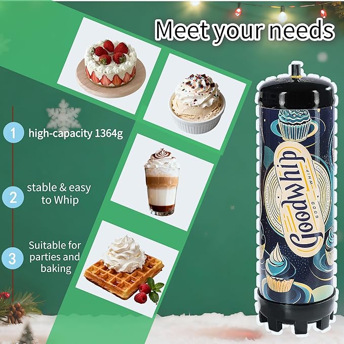2.2L 1364G Whipped Cream Charger(1 Pack), Fits with Any Standard Dispensers Food Grade Original Flavor