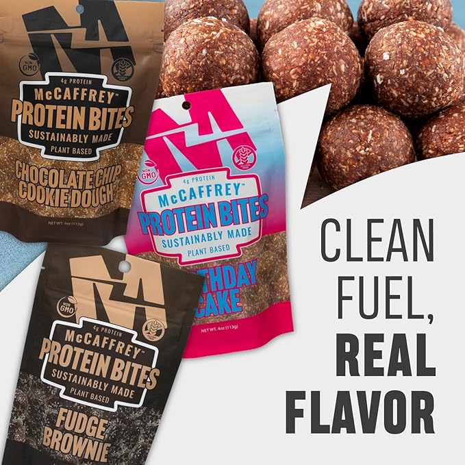 McCaffrey Protein Bites – Cookie Dough Flavor – 6 Multi-Serving 4oz Bags – 4g of Protein per Serving – Gluten-Free, Vegan, High Fiber Energy Snack for Active Families