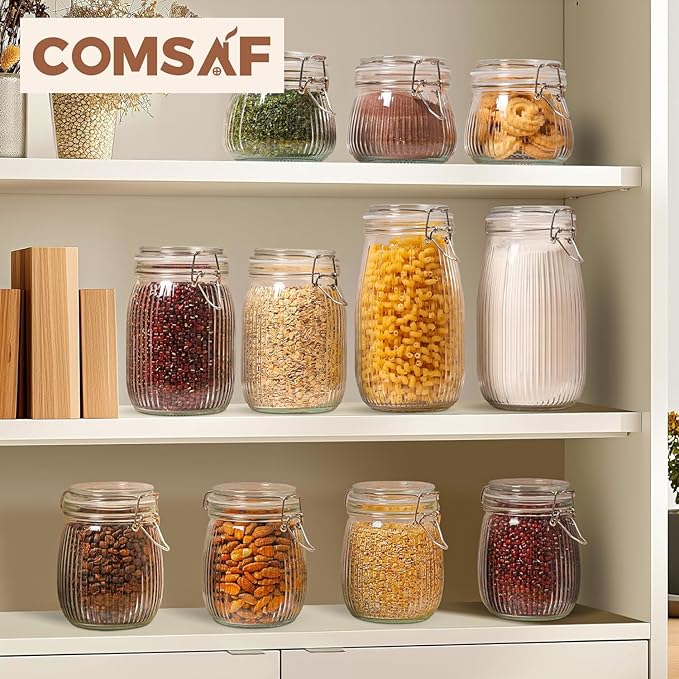 ComSaf Airtight Glass jar with lid 17oz, Glass Storage Containers with Lids, Small Canister, Mason Jars, Minimalist Jar for Kitchen Canning, Overnight Oats, Pickle, Spice, Set of 6