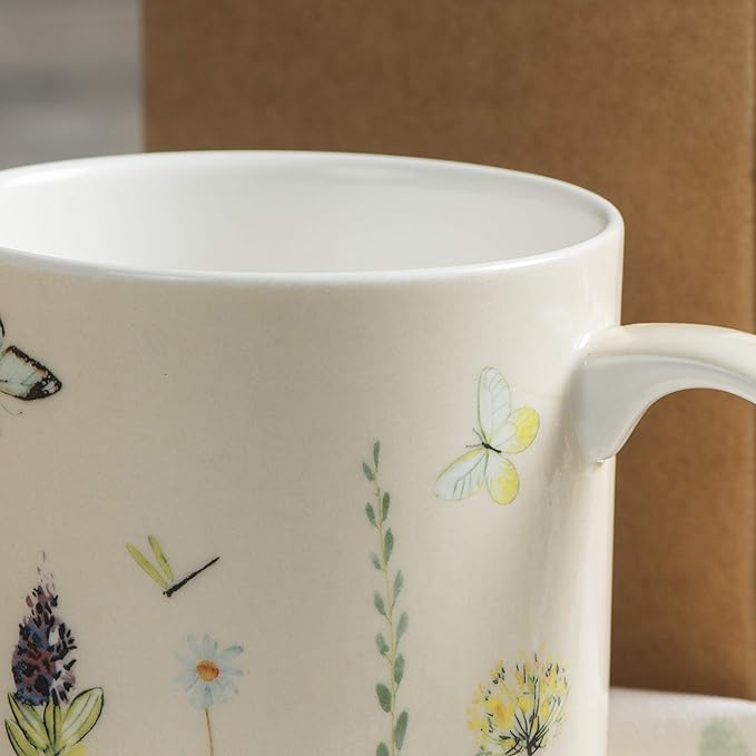 Maison d' Hermine Coffee Mug with Handles Fine Bone China Mugs Pack of One Tea Cups for Hot Beverages Cappuccino Latte Home Restaurant Office Perfect for Gift (Botanical Fresh - Meadow, 15 Ounce)