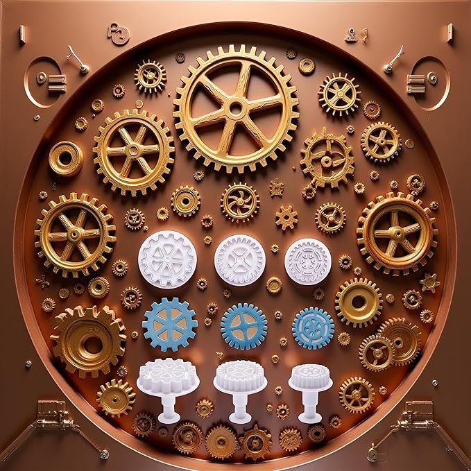 3Pcs White Gear Cookie Cutters, Steampunk Cogs Plunger Mold, 3D Gear Cookie Stamp Mold, Clock Wheel Biscuits Fondant Molds for Cake Cookie food Decoration Cookie Cutters Baking Tools