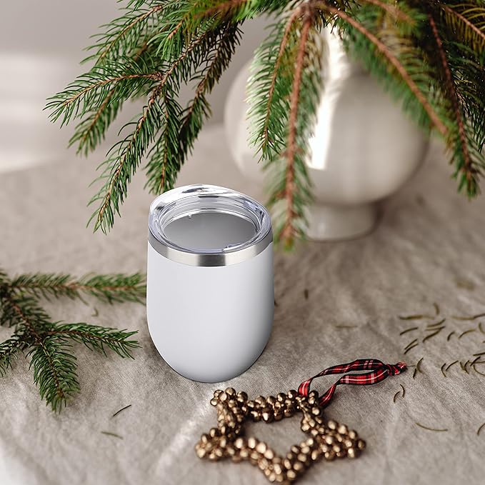 DOMICARE Stainless Steel Wine Tumbler Bulk with Lid, Personalized White Insulated Tumblers Set, 12oz Travel Coffee Cups Pack of 4