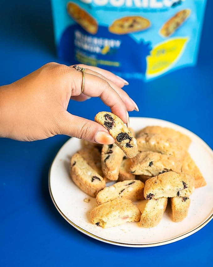 Cooper Street Twice-Baked Blueberry Lemon Biscotti Cookies (16 oz) – Over 50 Biscotti per Bag Loaded with Real Fruit, Italian Style Snacks Ideal with Coffee or Tea - Dairy, Peanut & Soy Free, Kosher