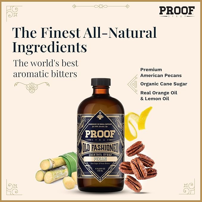 Proof Syrup - Old Fashioned Cocktail Mix - Made with Real Bitters & Cane Sugar - Pecan - Fast, Easy, Delicious, Handcrafted Cocktail Syrup - 4oz