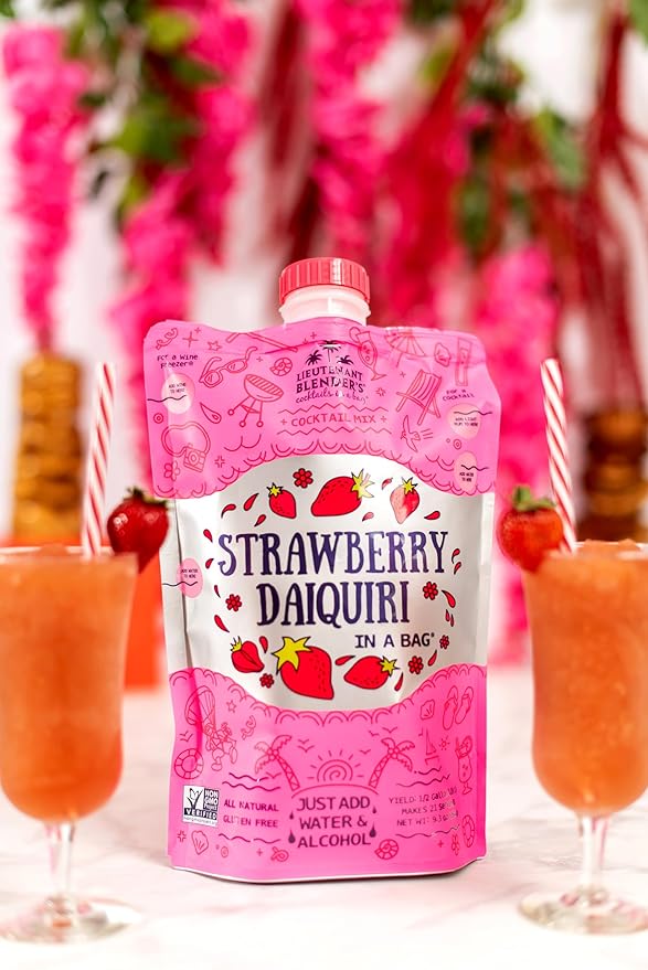 Lt. Blender's Strawberry Daiquiri in a Bag – Strawberry Daiquiri Mix - Each Bag Makes 1/2 Gallon - Non-GMO – No Daiquiri Machine Needed - Make a Cocktail, Wine Slushie or Mocktail - (Pack of 3)