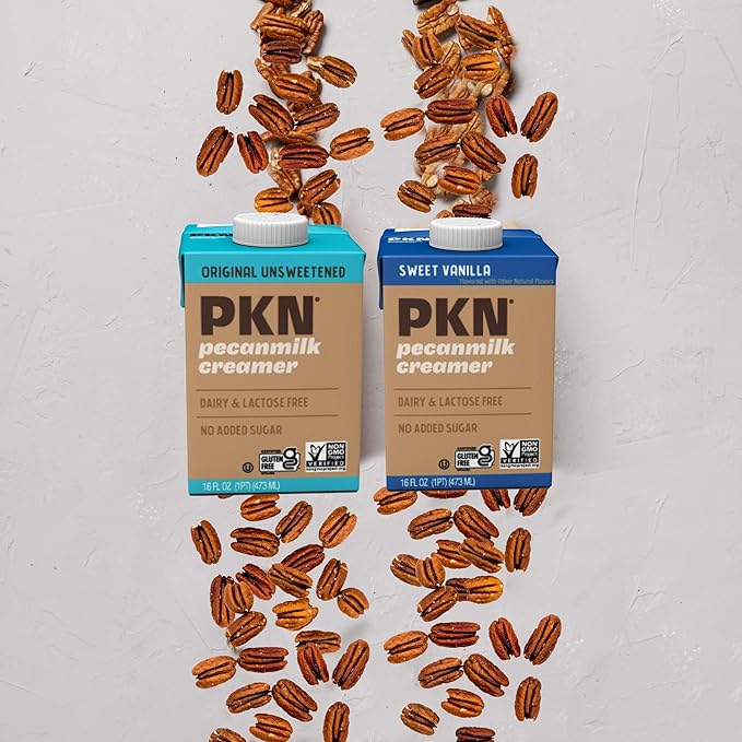 PKN Original Non Dairy Coffee Creamer Milk Alternative, Made from Real American Pecans, Plant-Based Nut Milk, Without Added Sugars and No GMOs, Lactose Free, 2-Pack Variety