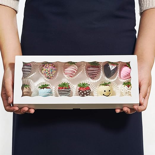 24PCS 12 x 5 x 1.5 inches Auto-Popup One Piece Premium Macaron Boxes for 12, Cookie Boxes for Gift Giving, Bakery Box for Holiday Cookie Gift Sets