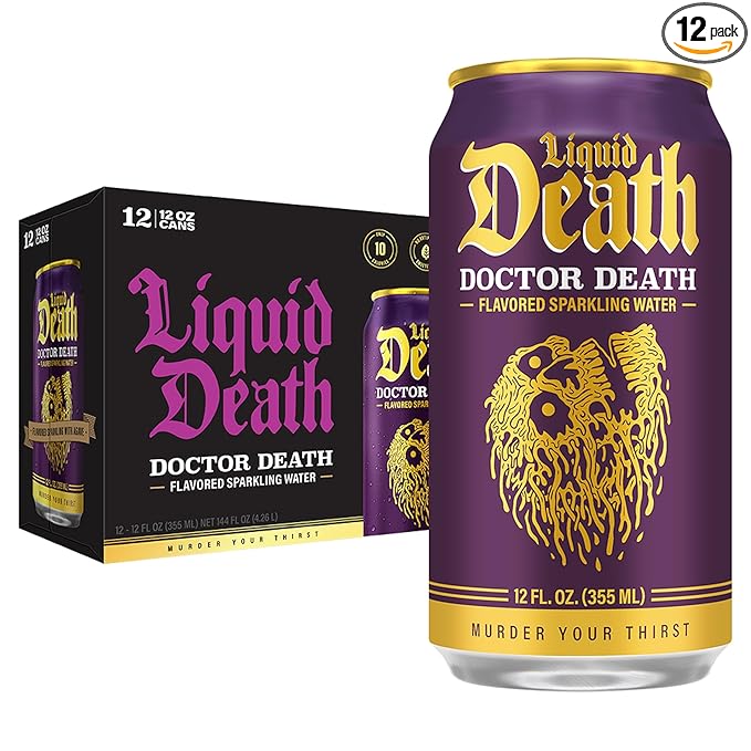 Liquid Death, Doctor Death, Soda-Flavored Sparkling Water, 12-Pack (12oz Cans), Low Sugar, Huge Flavor & No Artificial Sweeteners