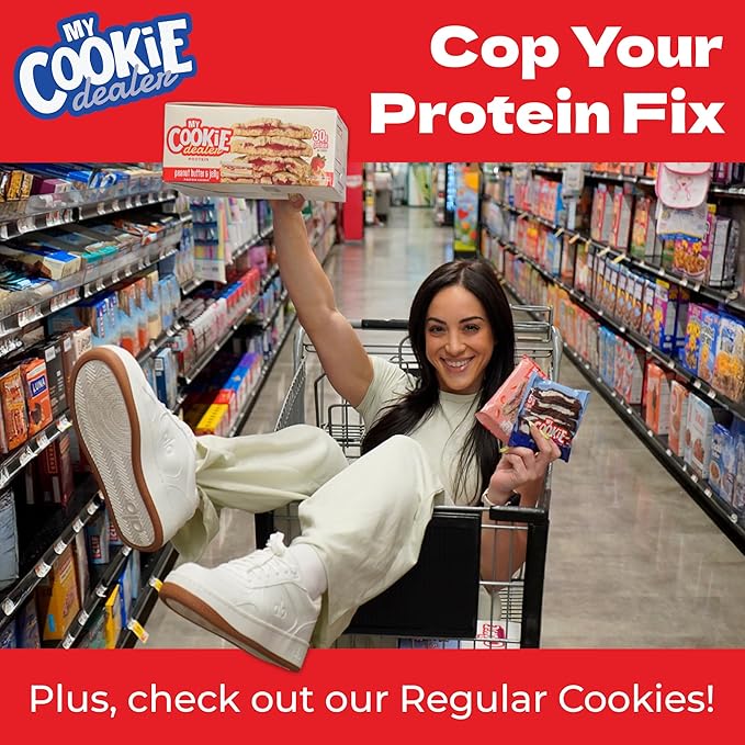 My Cookie Dealer Protein Cookies, Peanut Butter & Jelly (2.2oz, Pack of 12) - 17g Protein per Cookie - Individually Wrapped Workout Snacks for On-The-Go Travel