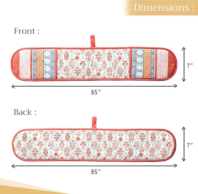 Maison d' Hermine Double Oven Mitts 100% Cotton 7"x35" Double Oven Mitt Heat Resistant BBQ Cooking Gloves with Loop, Baking, Grilling, Home, Kitchen, Handling Hot Pans (Romane)