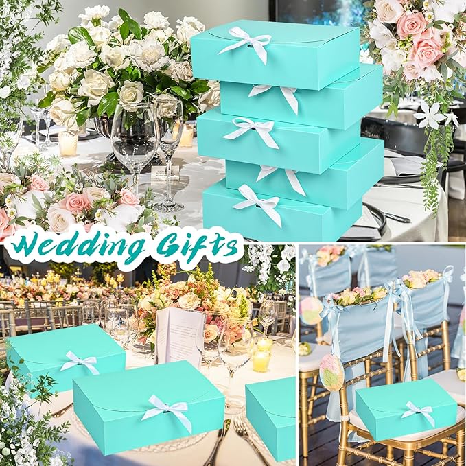 15Pack Gift Boxes with Lids, 10.6x7.8x3.1 Inches Bridesmaid Proposal Box with Ribbon, Blue Gift Boxes for Presents,Kraft Paper Boxes for Wedding Christmas Birthday Baby Shower Party