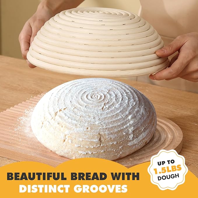 Sourdough Banneton Proofing Basket Set of 2, 9" Round Bread Proofing Basket with Starter Kit Sourdough Bread Baking Supplies for Sour Dough Proofing Fermentation