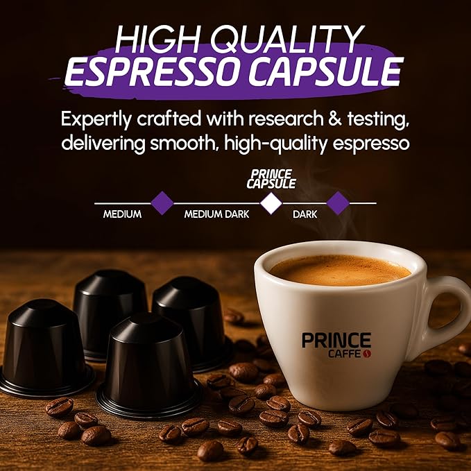Prince Caffe Espresso Pods – Intensity 7, Medium-Dark Roast, The Espresso Coffee Pods Are Compatible with Nespresso Original Line Machines, 30 Count (3 x 10 Capsules) Premium Quality Coffee Capsules.
