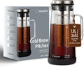 Sleek Cold Brew Coffee Pitcher & Iced Tea Maker - 1.0L/34oz Borosilicate Glass Carafe with Stainless Steel Filter, Sealed Lid & Integrated Handle, Dishwasher Safe (Black)