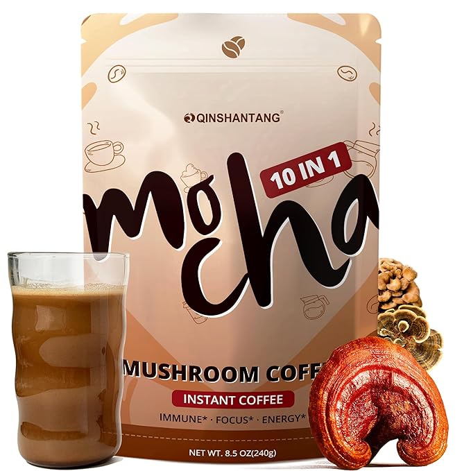 Mushroom Mocha, 10 Mushrooms Blend Mocha Coffee, MCT and Cocoa Powder | Adaptogenic Superfood for Focus, Immunity & Gut Health | Vegan, Gluten-Free, Non-GMO | 8.5 Oz