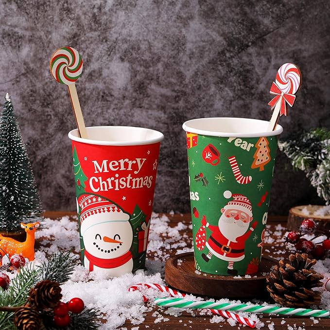 Jinei 120 Pcs Christmas Wooden Coffee Stirrers Wood Cocktail Coffee Stir Sticks Disposable Drink Stirrers for Stirring Hot Chocolate Milkshake Restaurant Home Office (Candy Style)