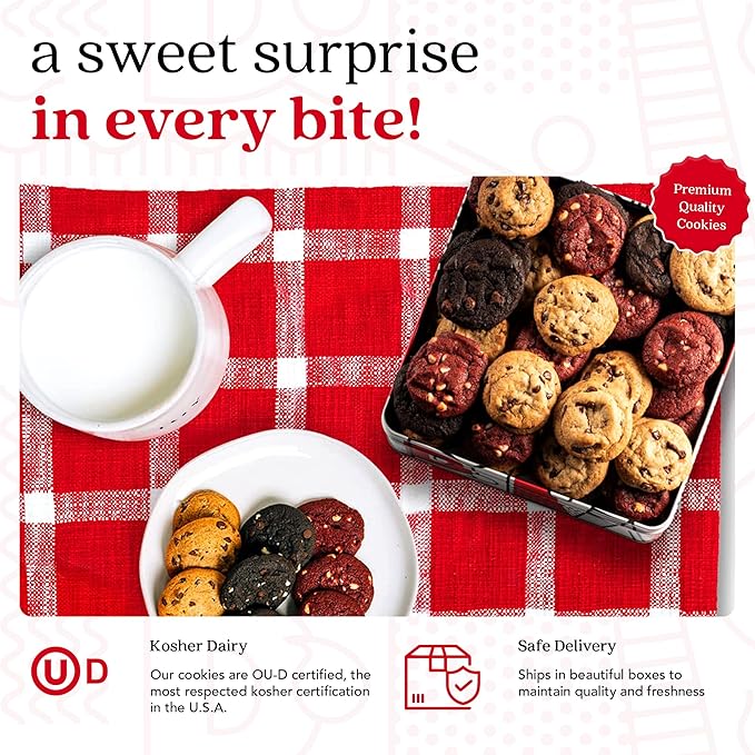David's Cookies Freshly Baked Melt In Your Mouth Assorted Mini Cookies with Chocolate Chip, Chocolate & White Chocolate Chip & Red Velvet Cookies (Assorted Mini Cookies in Regular Tin - 1Lb)