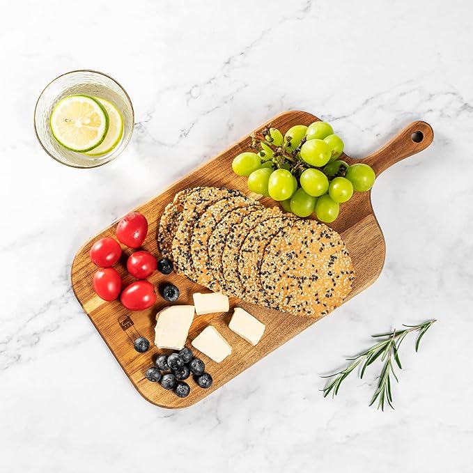 Serving Board, Acacia Wood Cutting Board with Handle Wooden Cheese Board Charcuterie Boards Wood Board for Food Bread Fruit 15x7.5x0.6 Inch