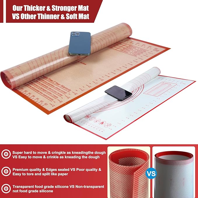 Non-slip Silicone Pastry Mat 28X20 inches Baking Mat with Measurement, Perfect for Dough, Pastry, Pie Crust, Fondant, Cookies, Bread, Pasta, Pizza, Food Grade Kitchen Counter Mats