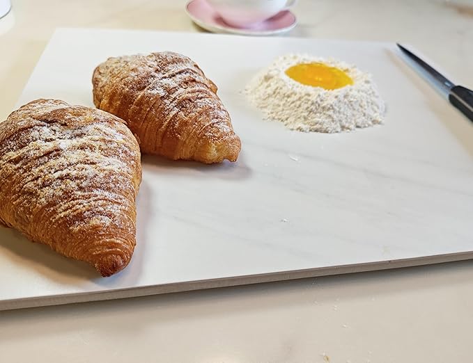Multi-Purpose Pastry Marble Design Stone Tray Cutting Board Slab 16” x 12” with Non-Slip Feet,Stone Cheese Pastry Board,Marble Serving Tray, Heat Resistant, Easy to Clean (G16, 16 * 12)