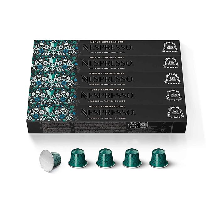 Nespresso Capsules Original Line, Stockholm Fortissio Lungo, Dark Roast Coffee, 50 Count Coffee Pods