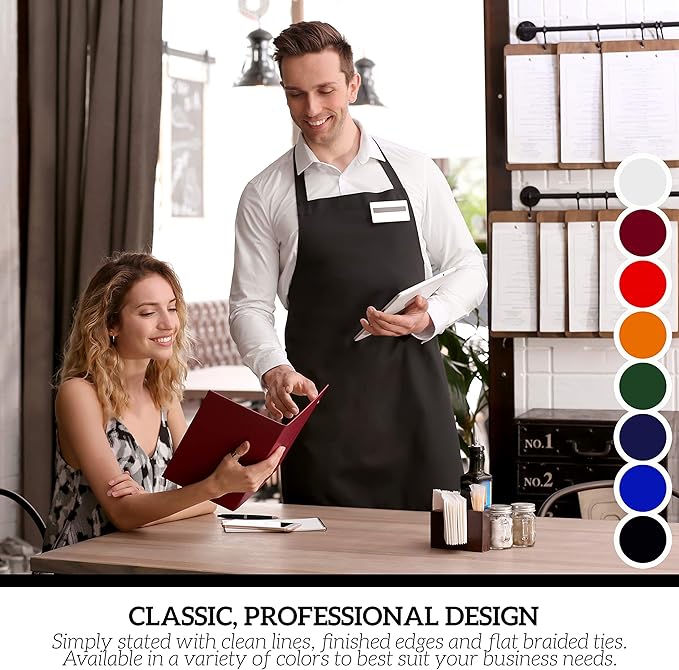 GREEN LIFESTYLE 12 Pack Bib Apron - Unisex Black Aprons, Machine Washable Aprons for Men and Women, Kitchen Cooking BBQ Bulk (Pack of 12, No Pockets, Black)
