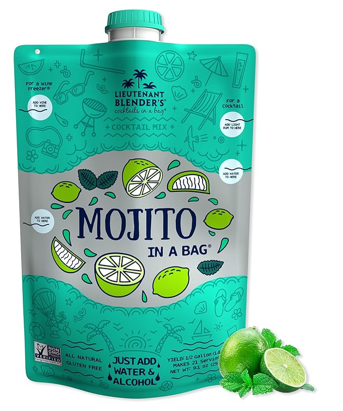 Lt. Blender's Mojito in a Bag - Makes 1/2 Gallon of Frozen Mix - Non-GMO Cocktail Mix for Slushies - Make a Cocktail, Wine Slushie or Mocktail - (Pack of 1)