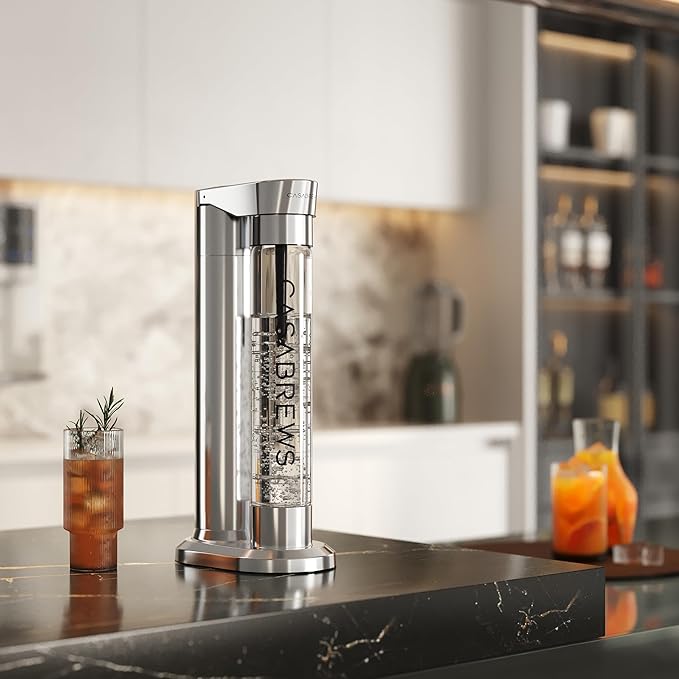 CASABREWS EDGE Sparkling Water Maker, Stainless Steel Soda Streaming Machine Compatible with 60L CO2 Carbonator (NOT Included), Soda Maker with PET Bottle for Carbonate Water, Wine or Juice