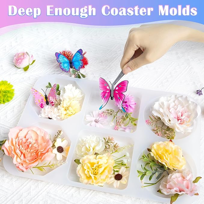 Deep Coaster Resin Molds Silicone Octagon Round Square Silicone Molds for Resin Epoxy Resin Casting Craft Mold for Flower Preservation DIY Art