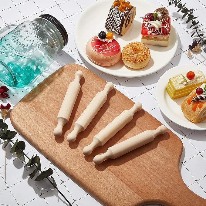 Suclain 30 Pcs Wooden Mini Rolling Pin Long Kitchen Baking Small Dough Rolling Pin for Children Fondant Pastry Pizza Crafting and Imaginative Play for Halloween and Christmas Presents (7 Inches)