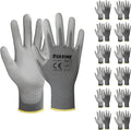 DULFINE Safety Work Gloves PU Coated-12 Pairs,Grey Seamless Knit Glove with Polyurethane Coated Smooth Grip on Palm & Fingers, for Men and Women, Ideal for General Duty Work (Large)