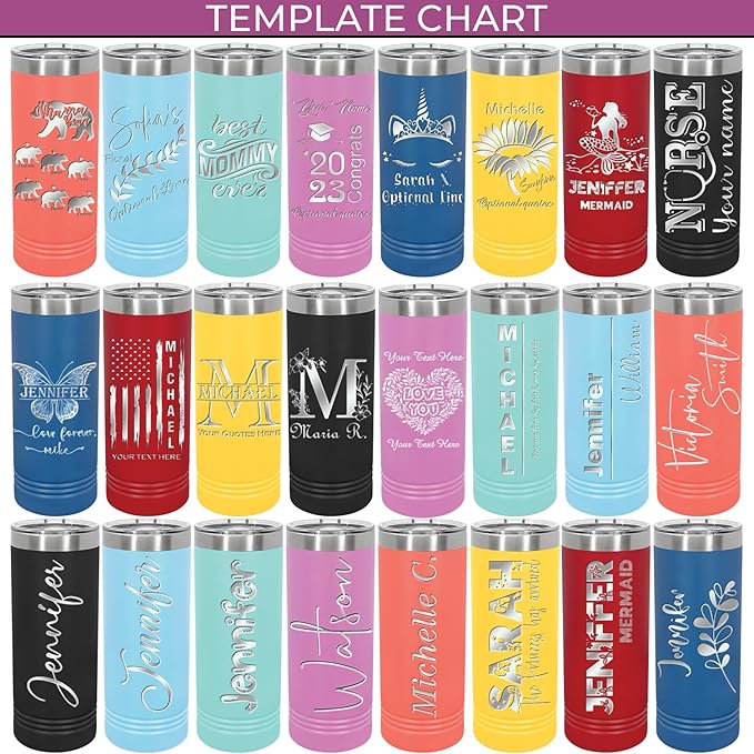 Personalized 20oz Skinny Tumbler: Engraved, Stainless Steel, Insulated, Leak-Proof Lid & Straw, Hot/Cold for Hours, for Coffee, Water, Wine, Gift for Birthdays, Christmas, 25 Designs (Light Blue)