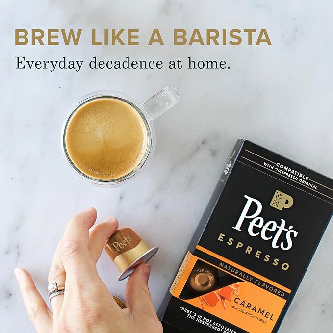 Peet's Coffee, Medium Roast Espresso Capsules, Compatible with Nespresso Original Machine - Caramel, 50 Count (5 Boxes of 10 Espresso Capsules)