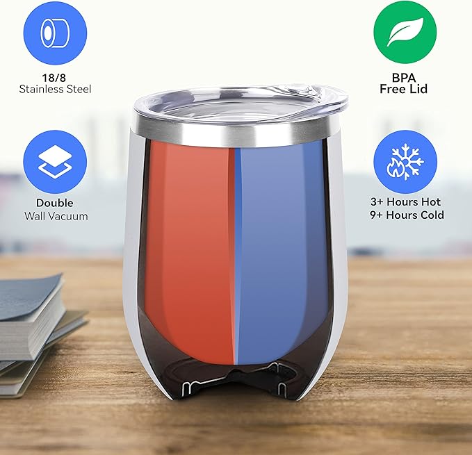 DOMICARE Stainless Steel Wine Tumbler Bulk with Lid, Personalized White Insulated Tumblers Set, 12oz Travel Coffee Cups Pack of 16