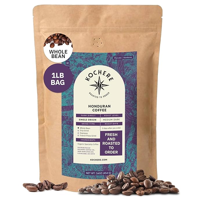 Kochere Honduran Marcala Specialty Whole Bean Coffee – 1LB Medium Roast – Freshly Roasted to Order – Single Origin, Farm Direct, Rich Flavored Coffee Beans – Caramel & Brown Sugar Notes